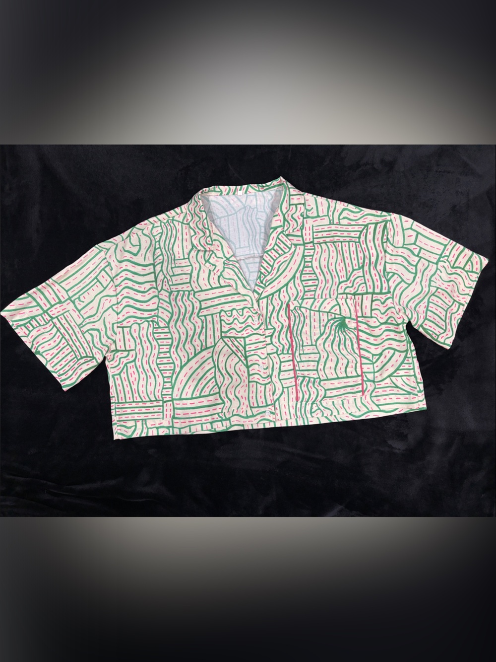 Abstract Pattern Boxy Top in Pink & Green